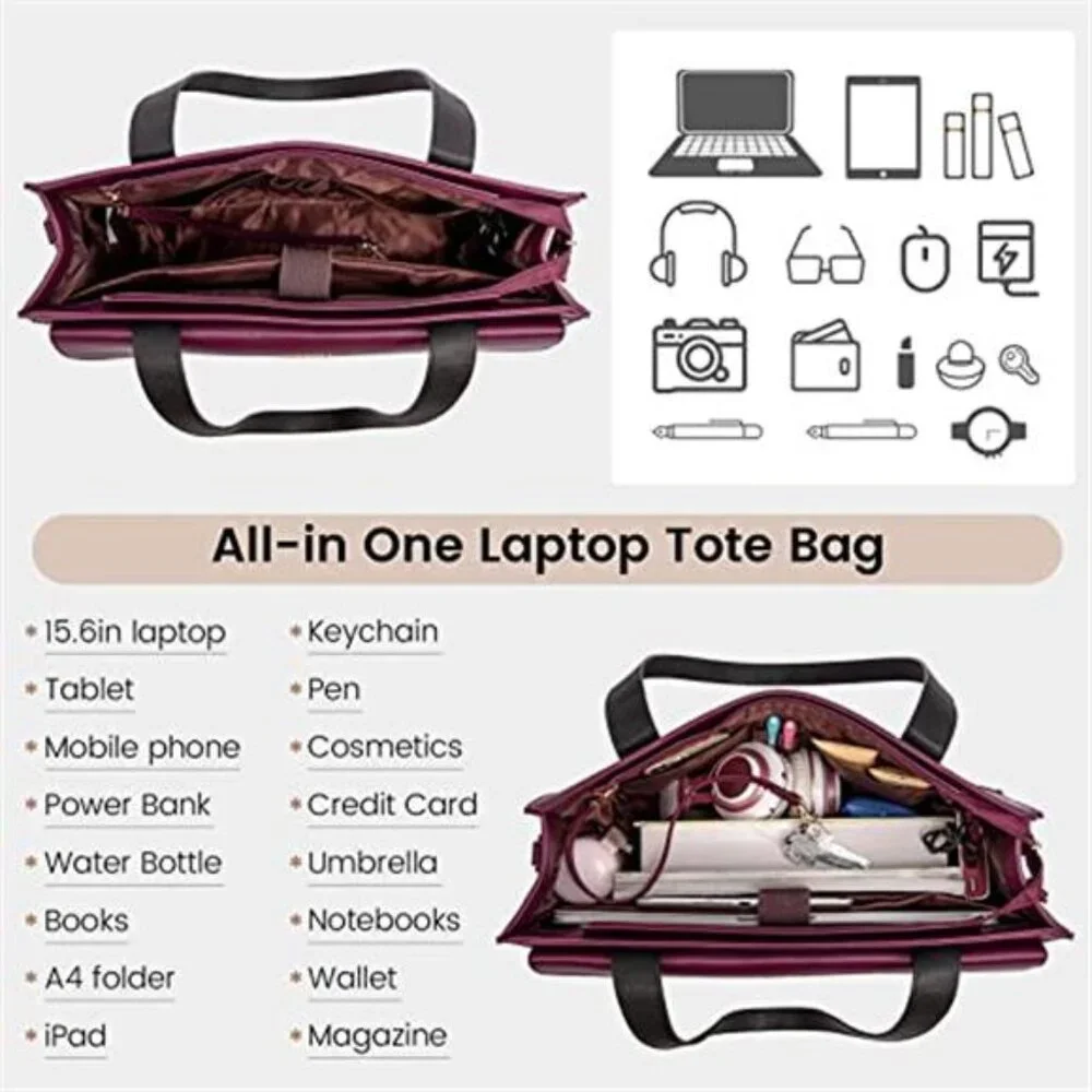Laptop Bag for Women 15.6 Inch Tote Work Professional Leather Computer Briefcase